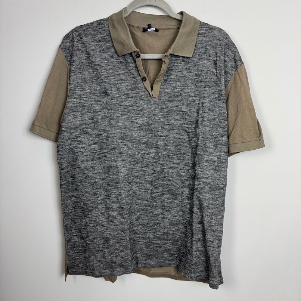 LANVIN | Gray and Tan Designer Wool Polo Shirt Men’s Size Large
